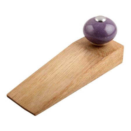 Purple Round Ceramic Wooden Door Stopper